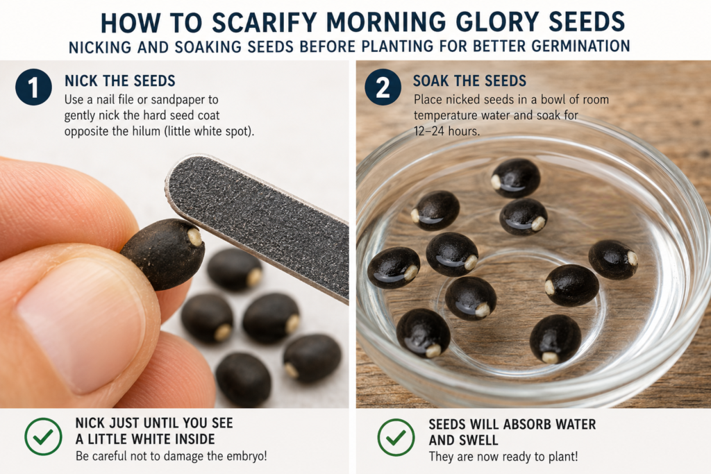 how to scarify morning glory seeds - nicking and soaking seeds before planting for better germination