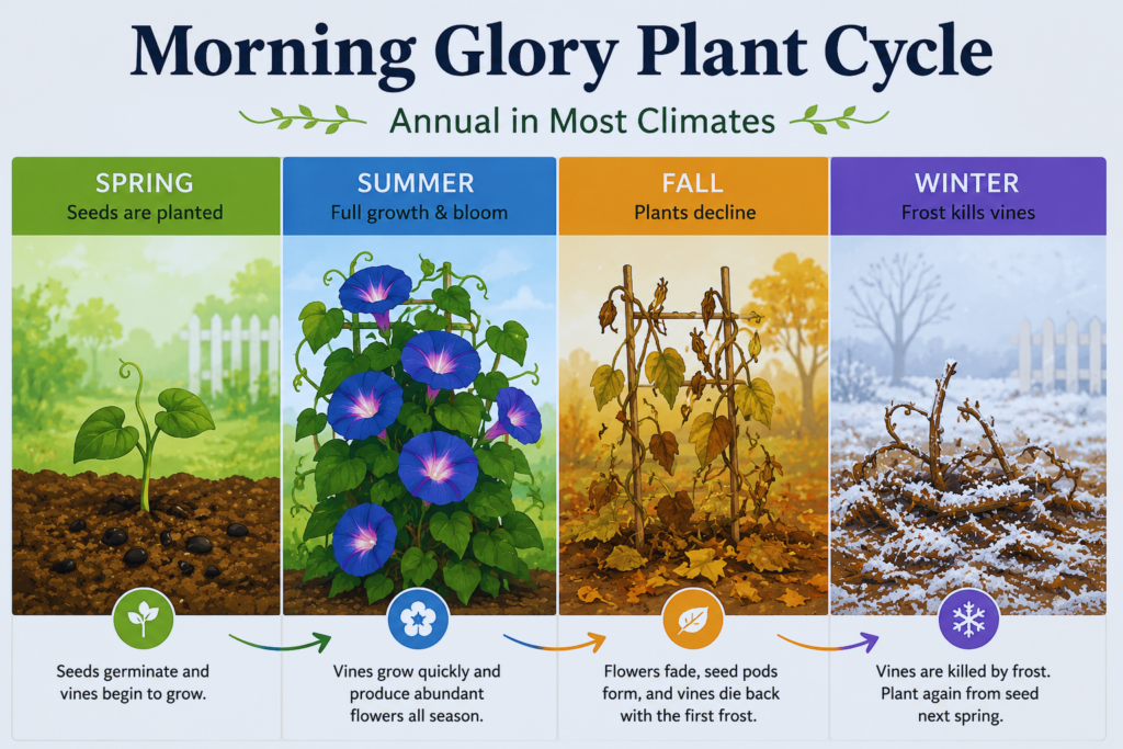 are morning glories perennials or annuals - plant life cycle infographic by season