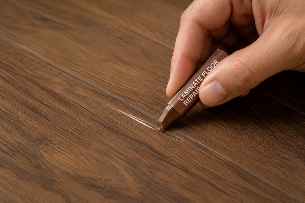 fixing scratches on laminate flooring with repair wax stick
