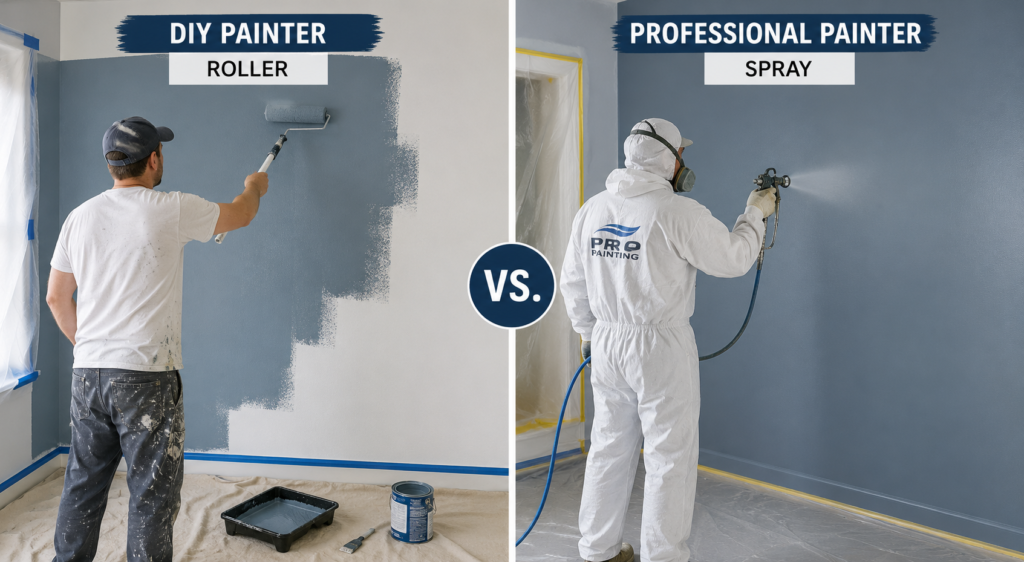 DIY vs professional painting cost - homeowner vs professional painter side by side
