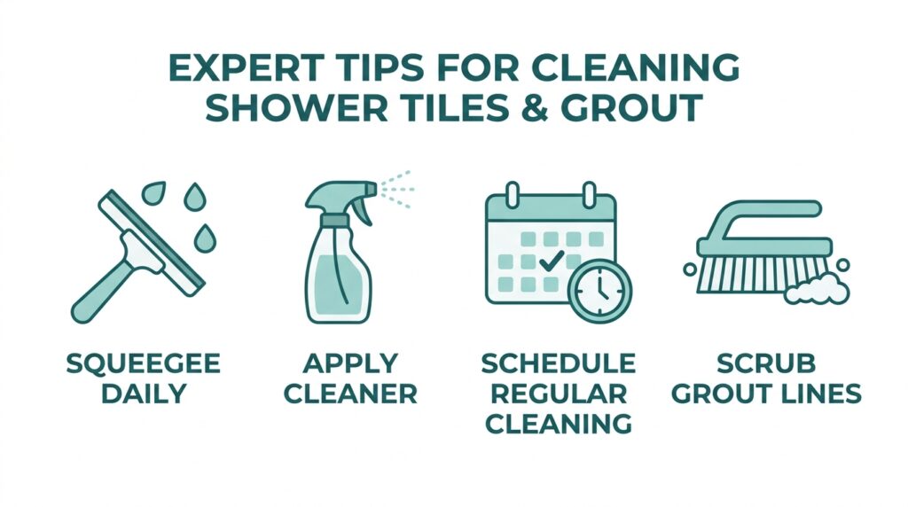 expert tips infographic for how to clean shower tiles and grout
