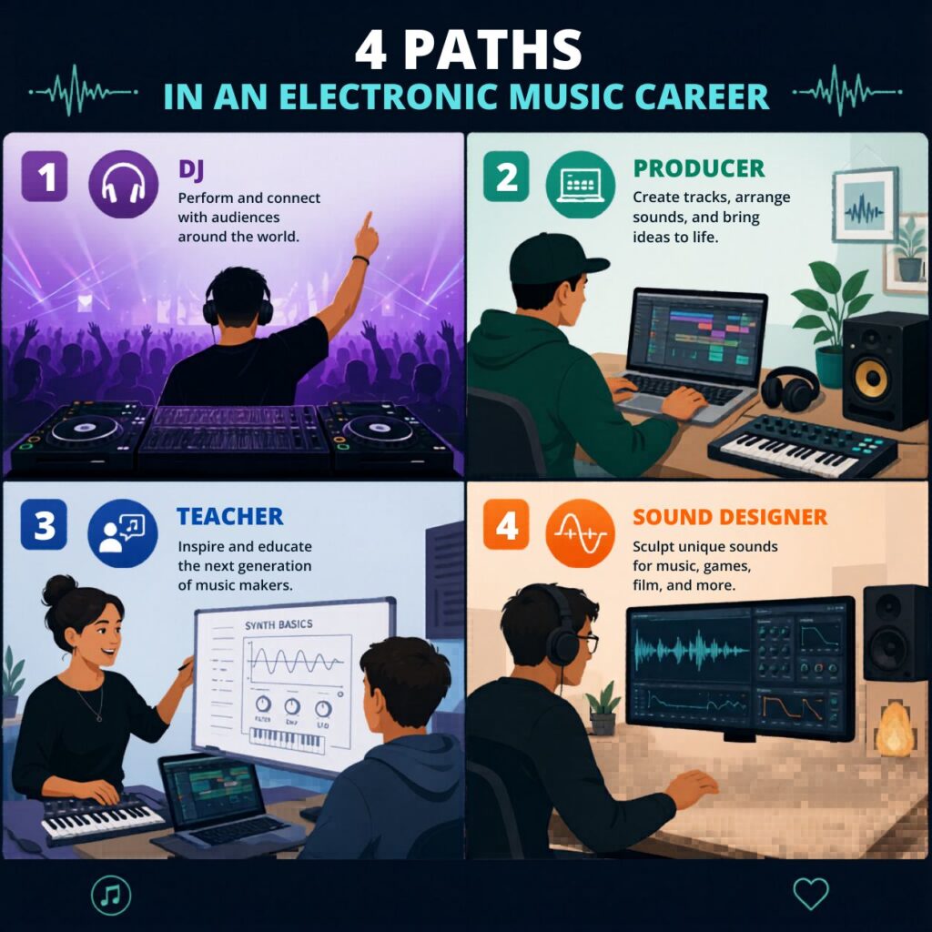different paths to start an electronic music career as DJ producer sound designer