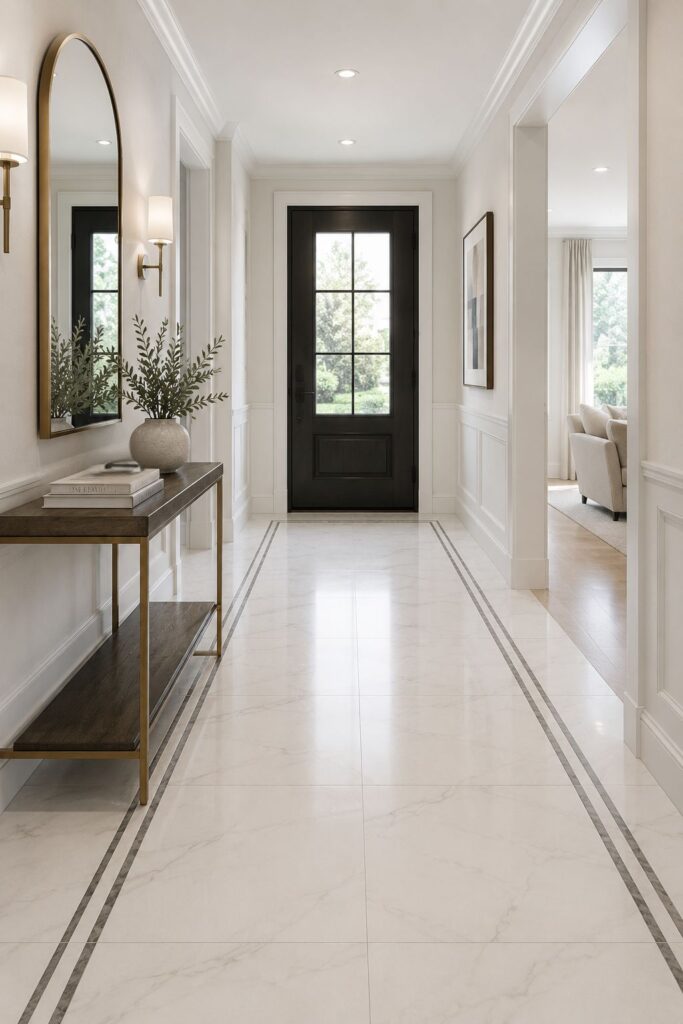 tile hallway flooring ideas - large format porcelain tile in elegant home entryway