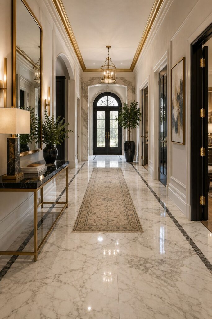 natural stone hallway flooring ideas - marble and slate flooring in luxury home entryway