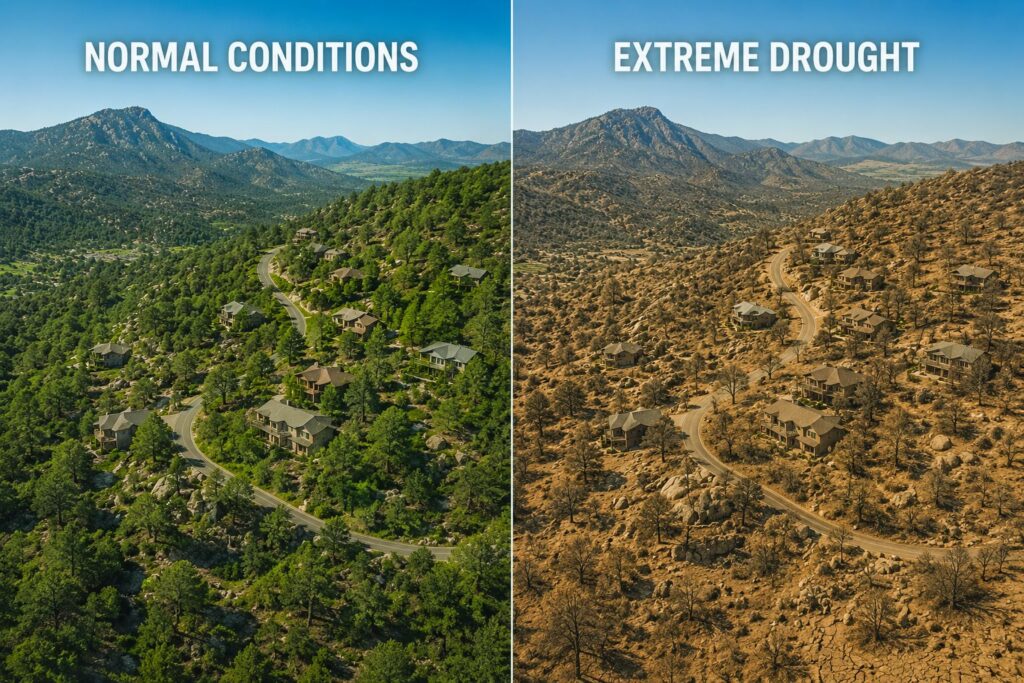 Arizona groundwater drought impact comparison before and after water crisis near Prescott