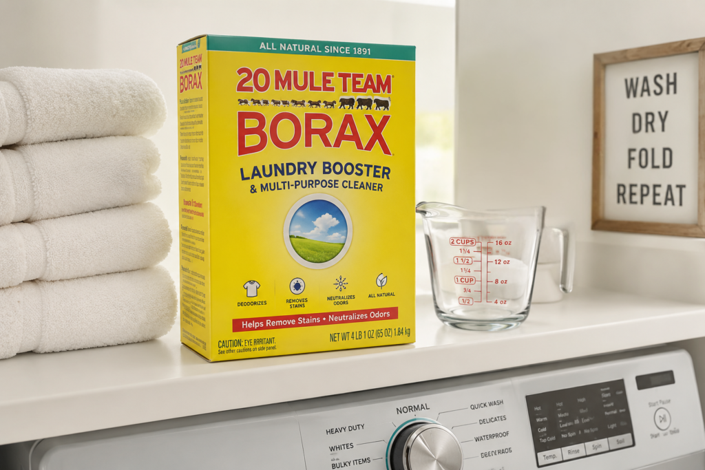borax laundry booster used to remove mildew odor from towels in washing machine