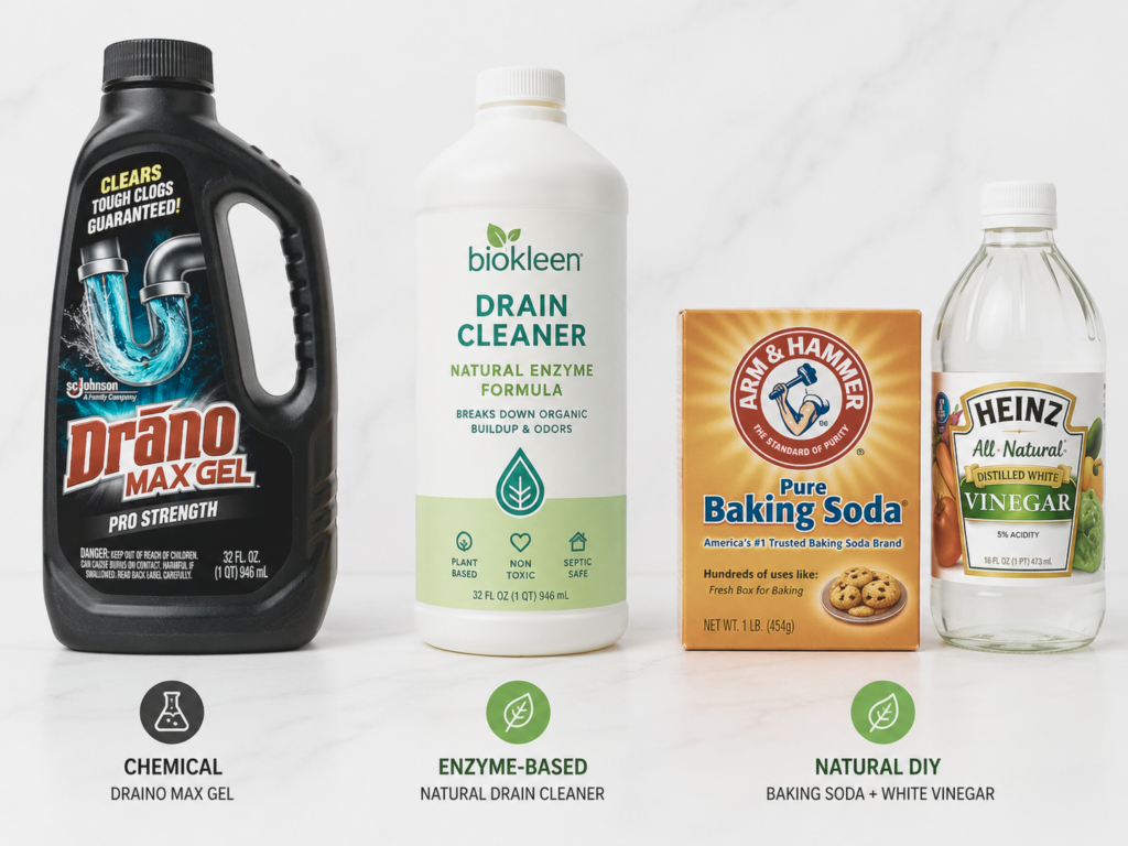 comparison of chemical enzyme and natural drain cleaners for unclogging drains